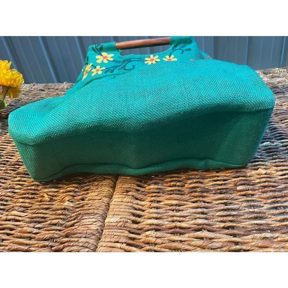 Green Boho Burlap Satchel/Handbag-NWOT